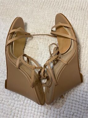 SCHUTZ Nude Lace-Up Wedge Sandals